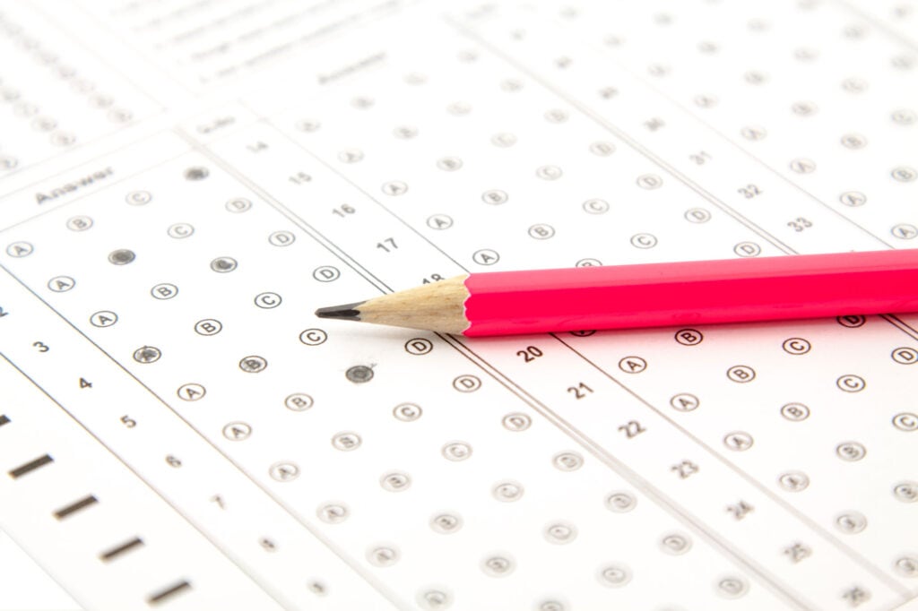 Taking a test, pencil, test paper