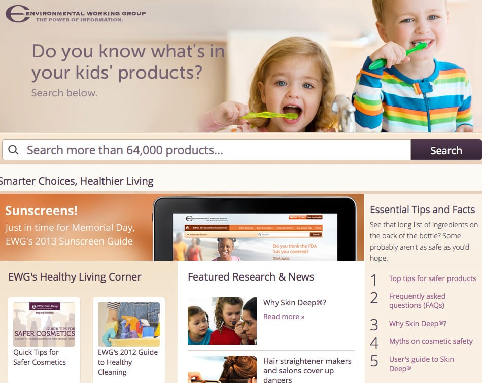 image of a web page from the environmental working group including images of children brushing their teeth