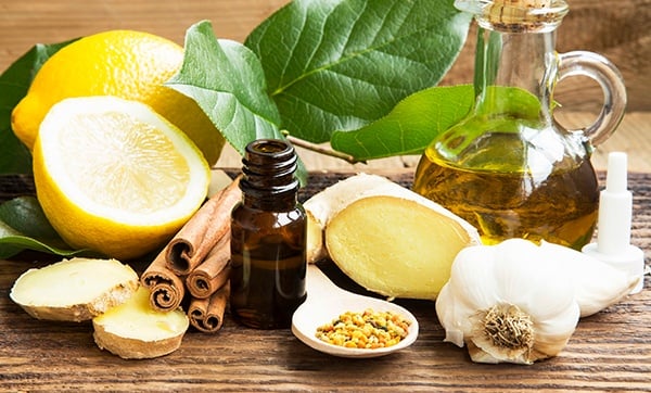 Essential oils, lemon, ginger, garlic