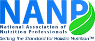 NANP logo with blue text and a green leaf, copy reads "setting the standard for holistic nutrition"