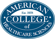 blue logo for american college of healthcare sciences