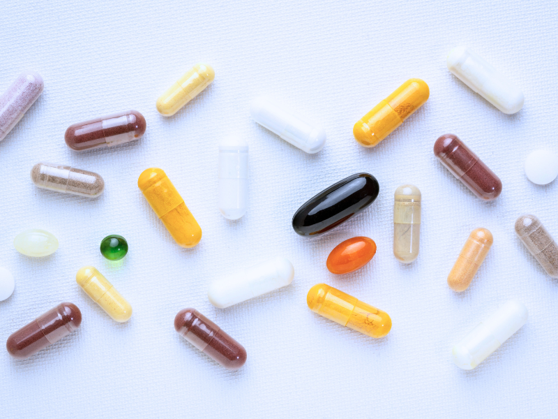 An assortment of colorful vitamins and supplements