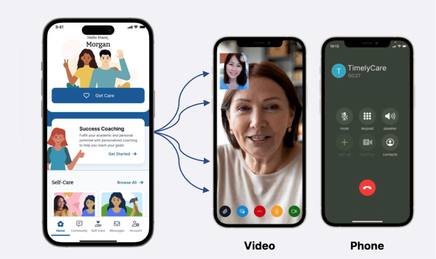 an iPhone showing the TimelyCare app