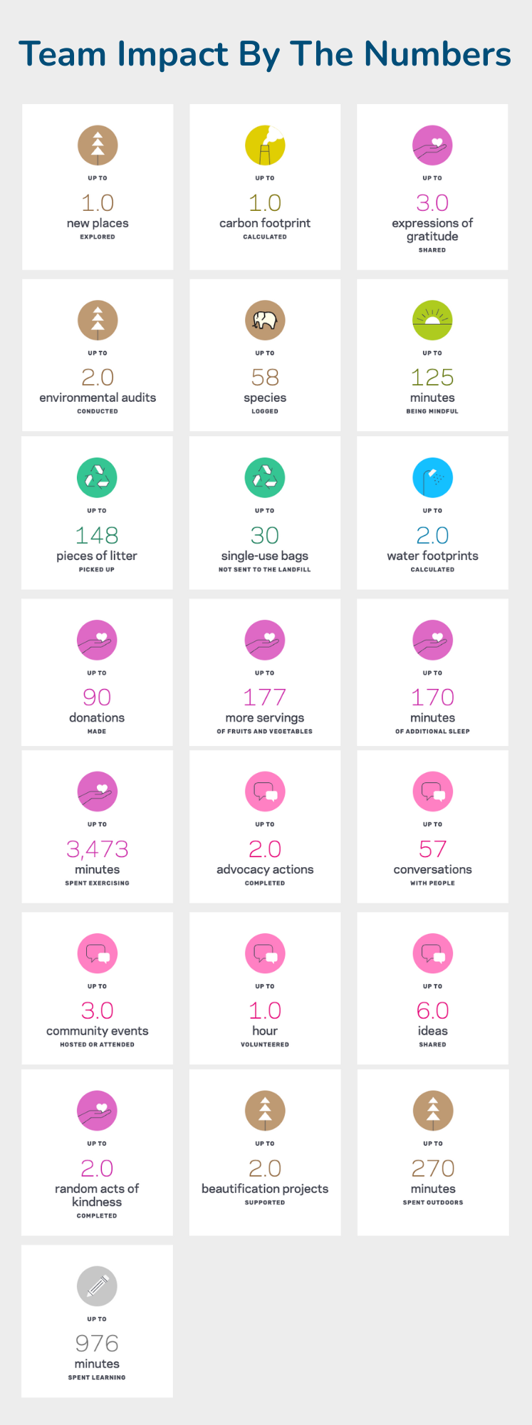 An infographic of the ACHS Eco Ambassadors Ecochallenge statistics