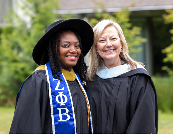 ACHS MS in Integrative Health Sciences Graduate Ondina Hawthorne and Tracey at the 2024 ACHS Commencement Ceremony.