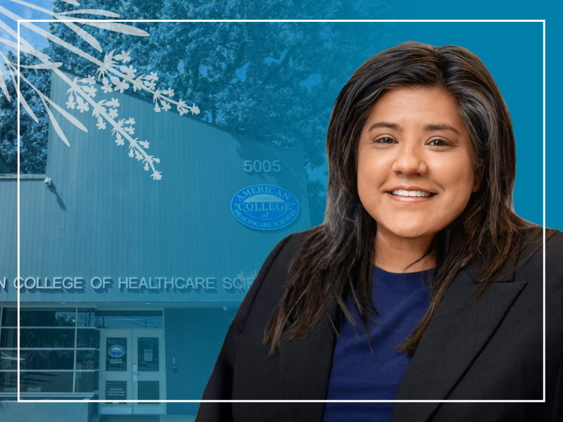 Dr. Tiffany Rodriguez with the ACHS campus in the background