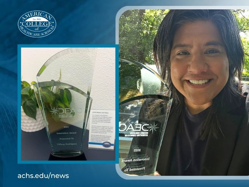 Dr. Tiffany Rodriguez holding the DEAC Innovation Award