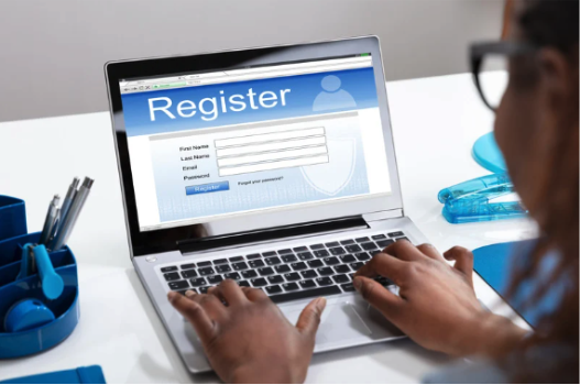 A registration form on a laptop