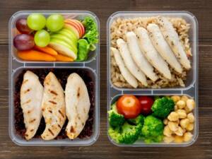 Whole foods portioned in containers