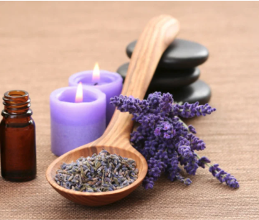 lavender flowers and purple candles