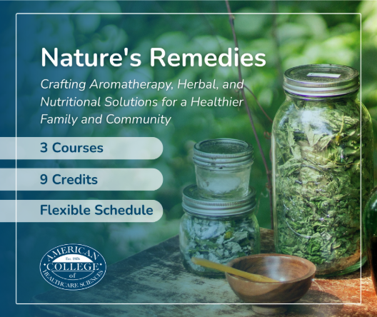 Dried herbs in jars on a table outside