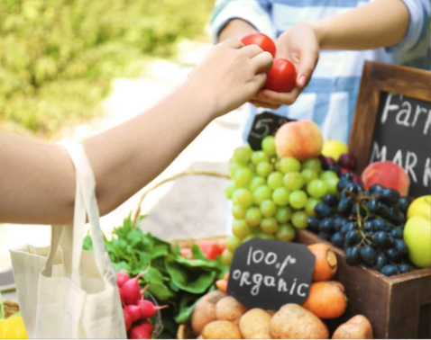 Getting food from a farmer's market