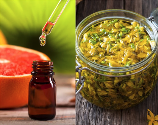 grapefruit essential oil and St. John's Wort flowers