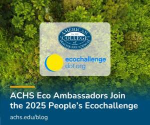 An aerial view of a green forest and the ecochallenge.org logo