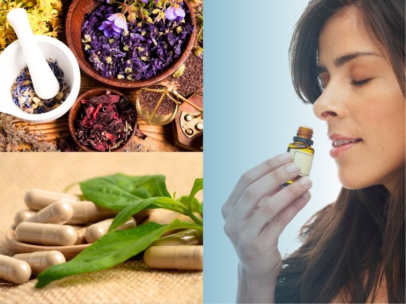 A woman smelling essential oil