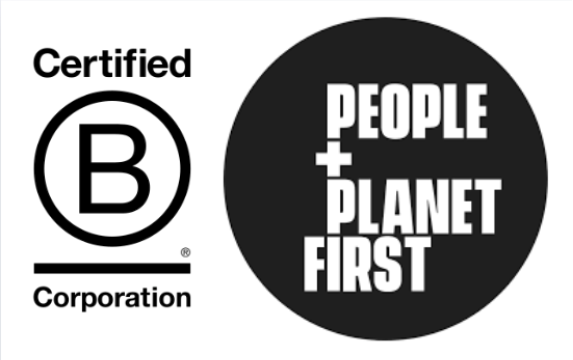 B Corp Logo and People + Planet First Logo