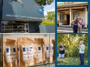 Clockwise from top left: The ACHS campus building, Susan Leopold, PhD, Executive Director of United Plant Savers (left) and Judith Thompson, ND, ACHS Dean of Herbal Medicine (right), David Winston, RH (AHG), (left) and Christopher Hobbs, PhD., organic herbs from the ACHS Apothecary Shoppe.