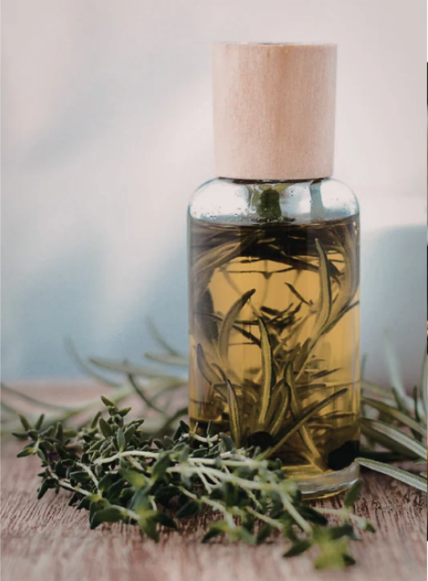 a bottle of herb-infused oil