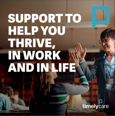 text support help you thrive, in work and life. TimelyCare logo