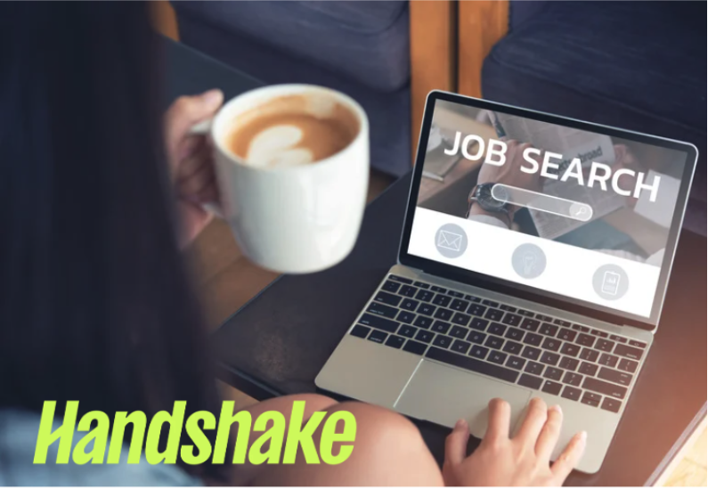 Job Search on laptop Handshake logo