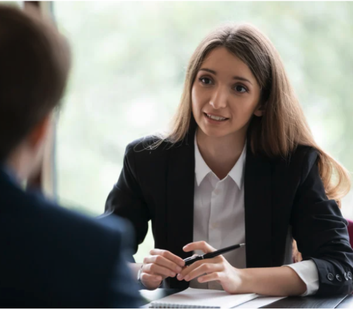 A woman conducting an interview
