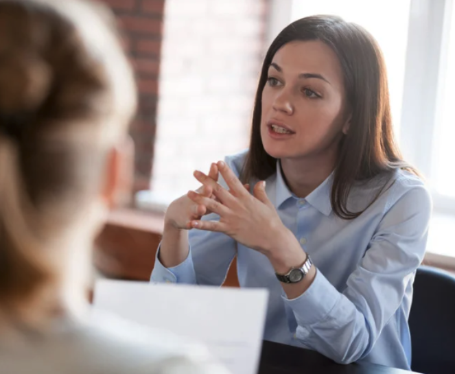 Employee talking to HR professional