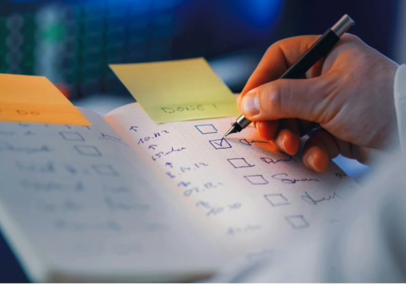 a checklist in a notebook