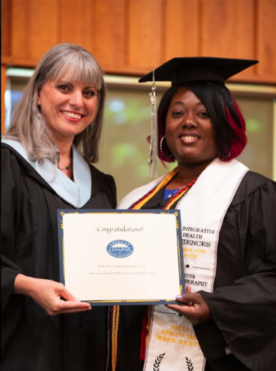 Amanda Lattin with an ACHS Aromatherapy Graduate