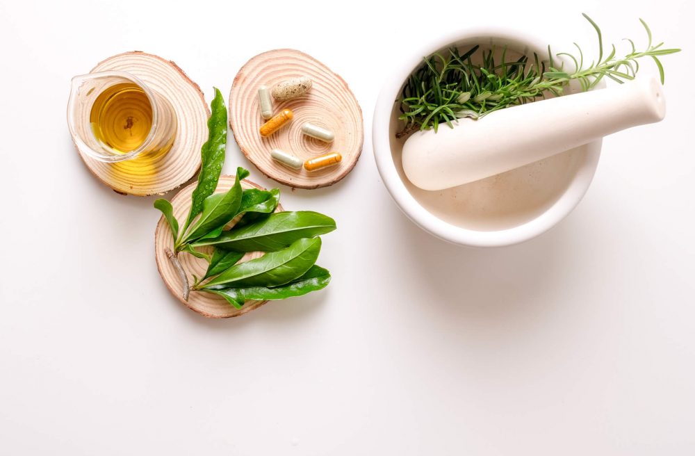 Herbal medicine with organic natural herb in the laboratory with oil capsule. food nutrition healthy and wellness. Alternative herb medicine with herbal the organic natural in the laboratory. oil capsule, natural organic.