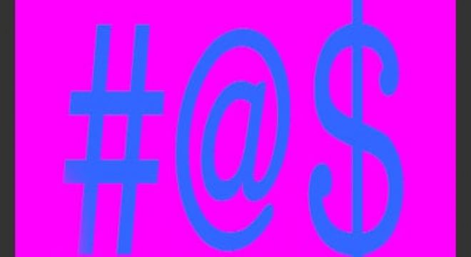 magenta background with the pound symbol, at symbol and dollar symbol in blue in the foreground